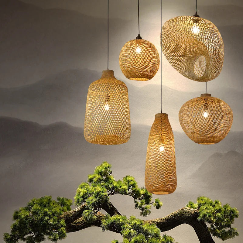 Lampada a Sospensione in Bambù Rattan - Lustre Intrecciato a Mano | JuteBuy