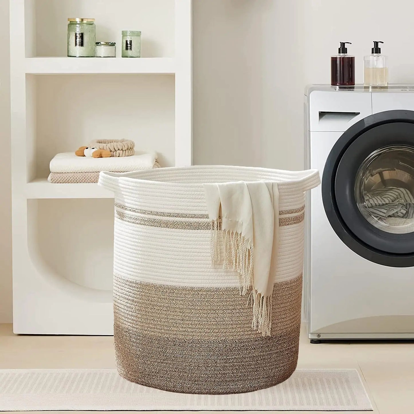 80L Laundry Baskets Hamper with Handles,Decorative Basket for Living room,Woven Storage Basket for Toys Bin,Pillows, Clothes