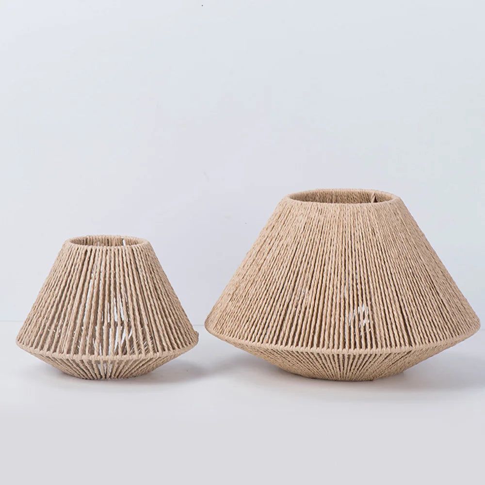 1pc Rattan Lamp Geometric Shade Light Cover Chandelier Hanging Wicker Woven Fixture Rustic Decorative Weave Basket