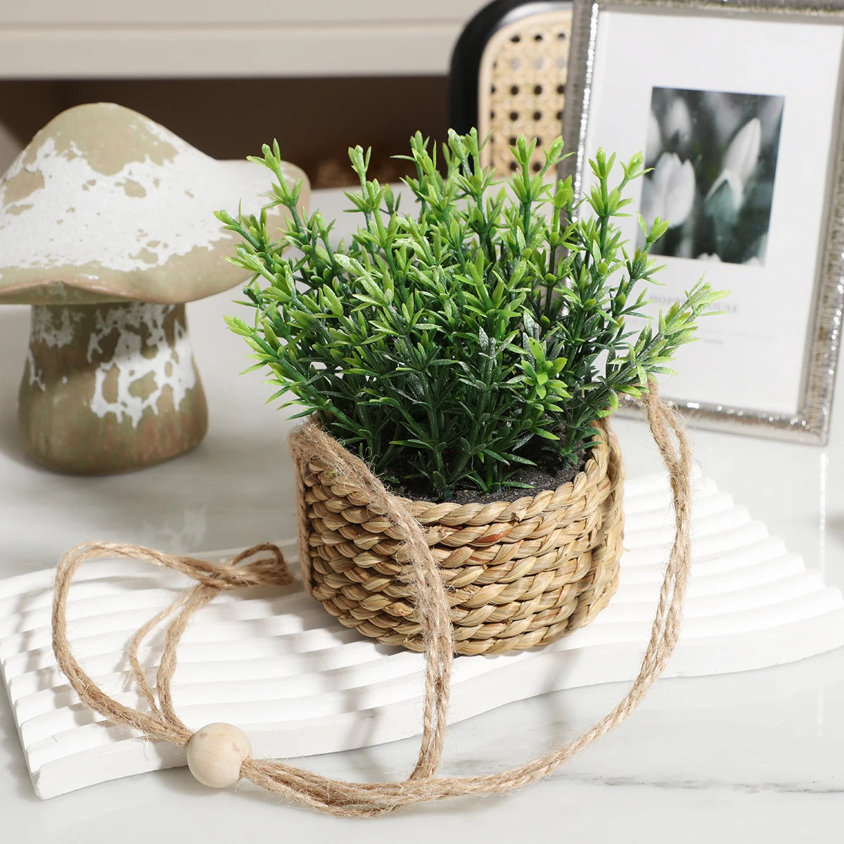 Piante Artificiali Eucalipto e Rosmarino in Vaso - Decorazione Casa 40cm Effetto Realistico