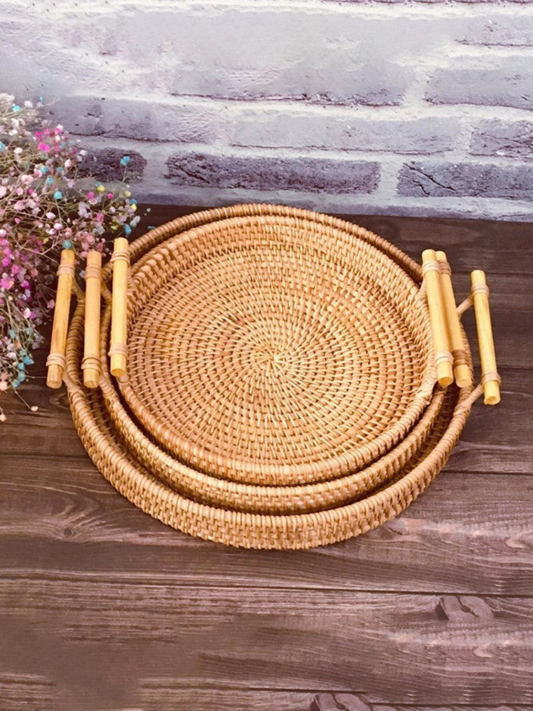 Cestino Pane Rattan Intrecciato Rotondo - Vassoio Portafrutta Snack | JuteBuy