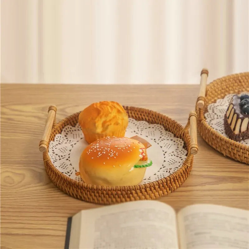 Cestino Pane Rattan Intrecciato Rotondo - Vassoio Portafrutta Snack | JuteBuy