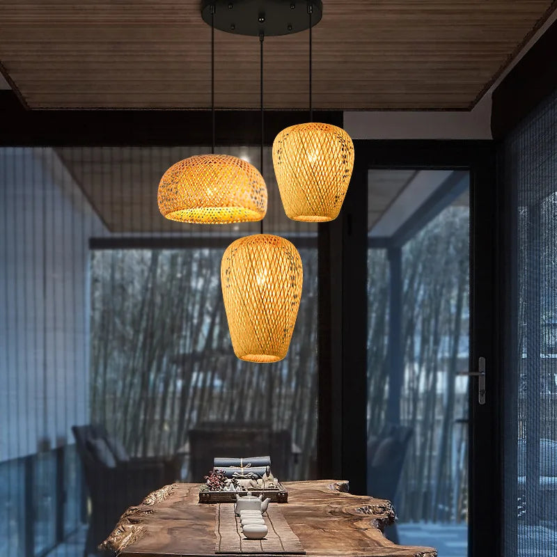 Lampada a Sospensione in Bambù Rattan - Lustre Intrecciato a Mano | JuteBuy