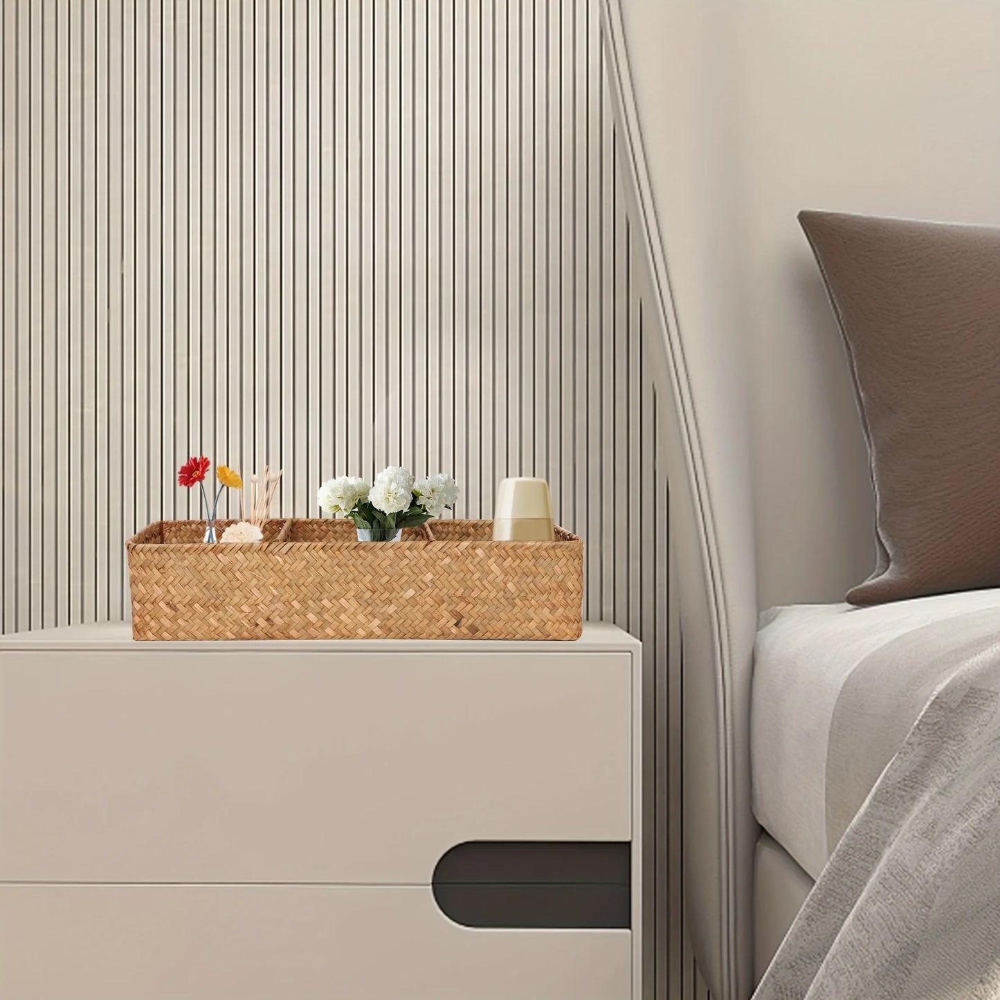 Cestino Portaoggetti in Vimini 3 Scomparti - Organizer Bagno per Carta Igienica e Accessori