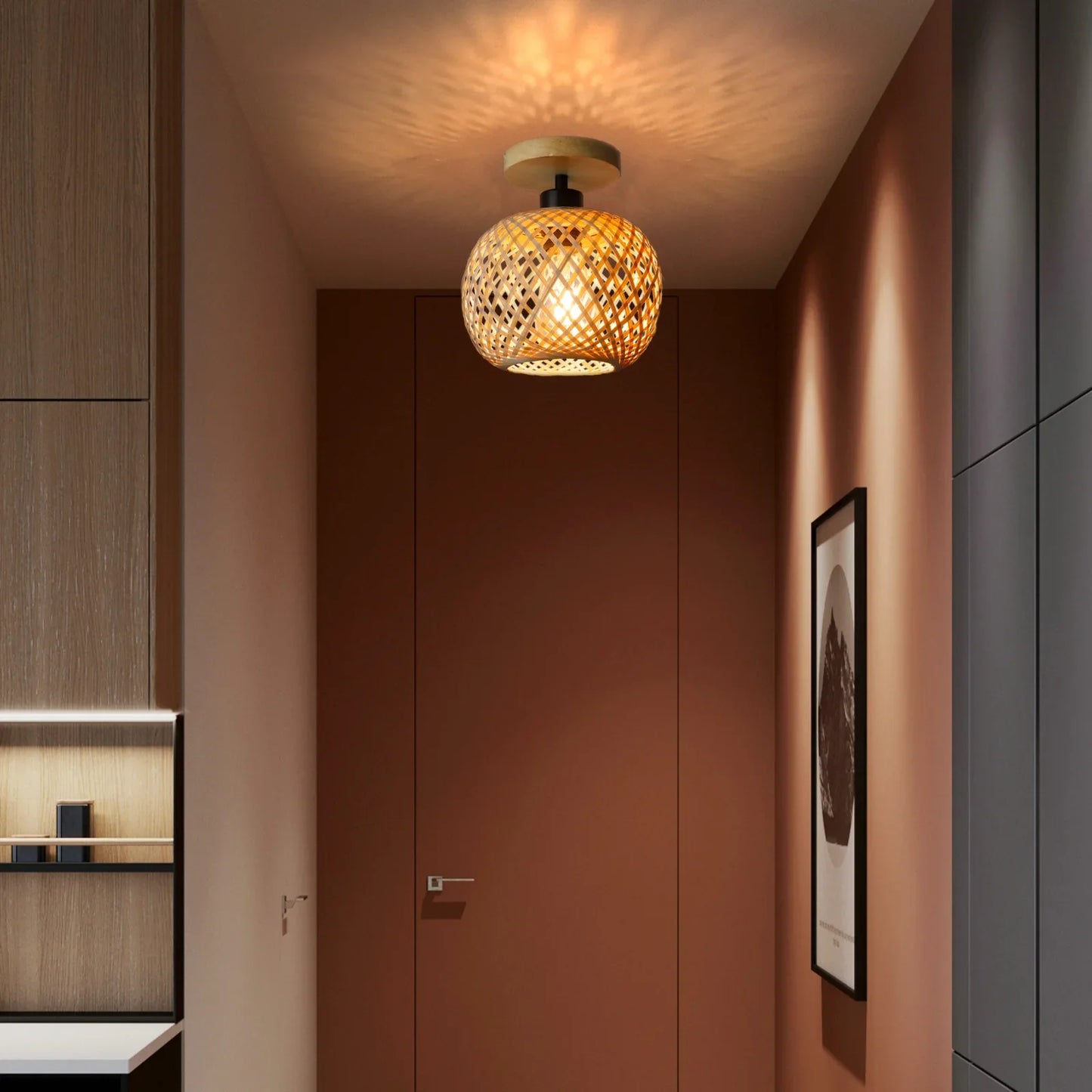 Lampada a Soffitto in Bambù Intrecciato LED Retro E27 - Illuminazione Decorativa" - ottimizzato con parole chiave strategiche