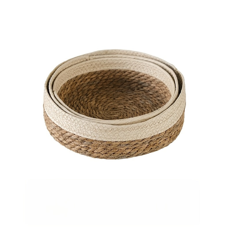 3pcs Set of Large-Capacity Modern And Simple Hand-Woven Storage Baskets, Rattan-Style Storage Baskets, Suitable for Kitchen Storage, Bathroom Storage, Living Room Toy And Snack Storage, Cat Nests, Etc., Are Essential And Good