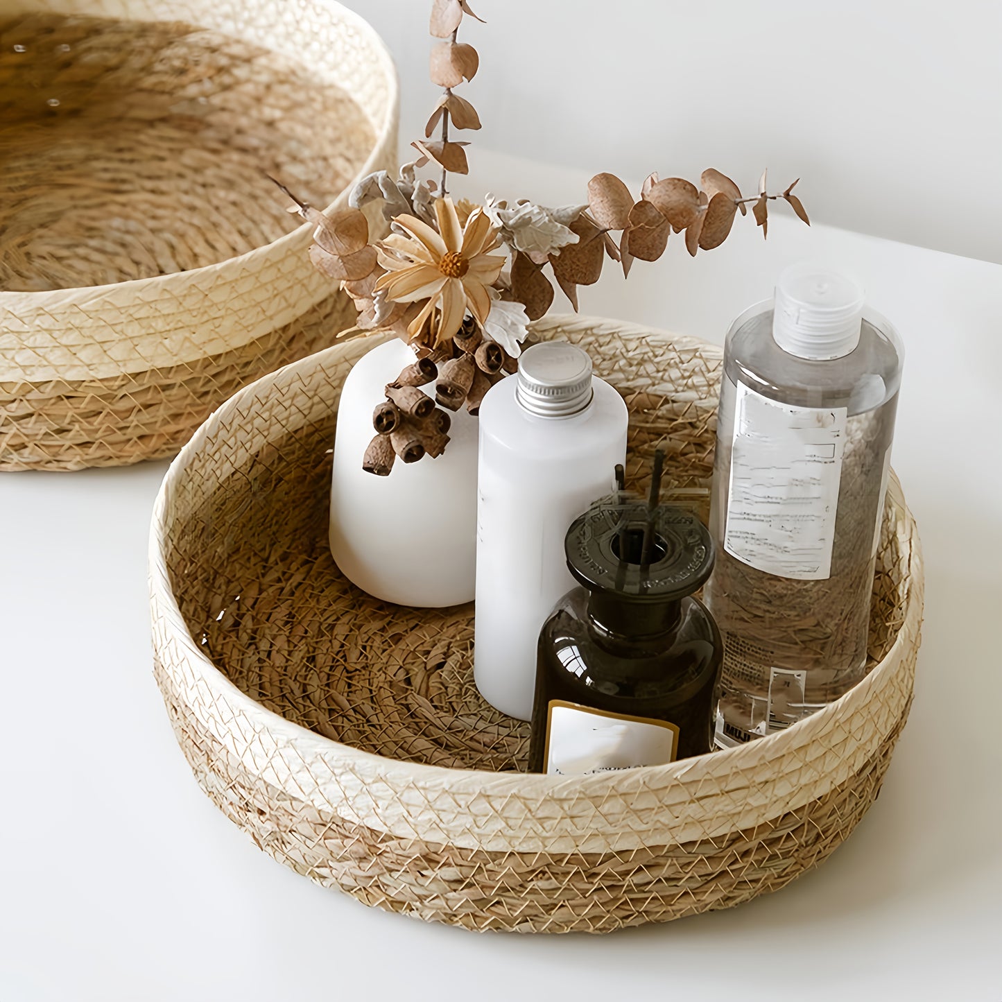 3pcs Set of Large-Capacity Modern And Simple Hand-Woven Storage Baskets, Rattan-Style Storage Baskets, Suitable for Kitchen Storage, Bathroom Storage, Living Room Toy And Snack Storage, Cat Nests, Etc., Are Essential And Good