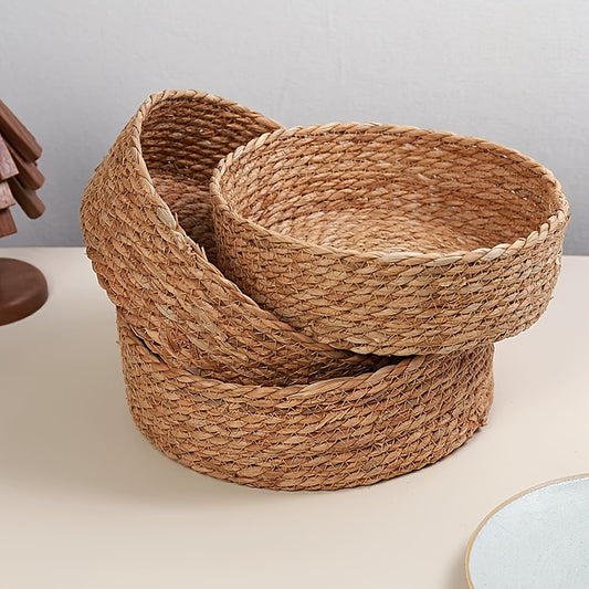 3pcs Set of Large-Capacity Modern And Simple Hand-Woven Storage Baskets, Rattan-Style Storage Baskets, Suitable for Kitchen Storage, Bathroom Storage, Living Room Toy And Snack Storage, Cat Nests, Etc., Are Essential And Good