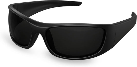 Bloomoak Occhiali da sole polarizzati neri con lenti super scure | Occhiali da sole sportivi avvolgenti unisex | UV400 | CAT 4 | Per fotofobia