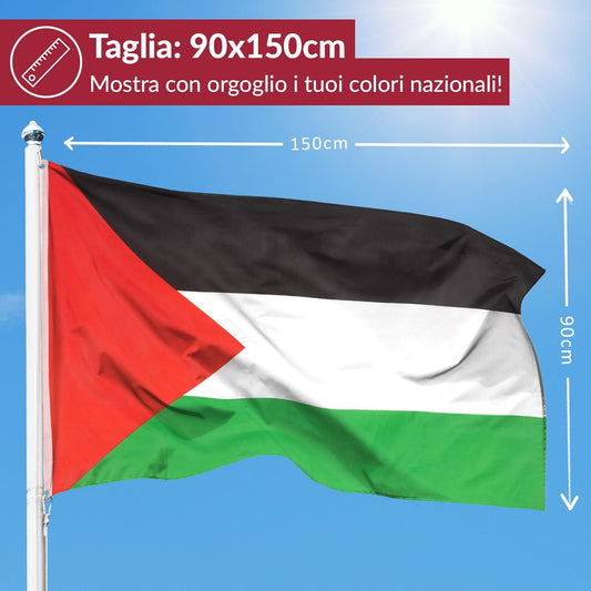 Aricona Bandiera Palestina 90x150cm – palestinese – resistente alle intemperie - occhielli in ottone - 100% poliestere - cuciture doppie robuste e colori vivaci – ideale per gli amanti delle bandiere