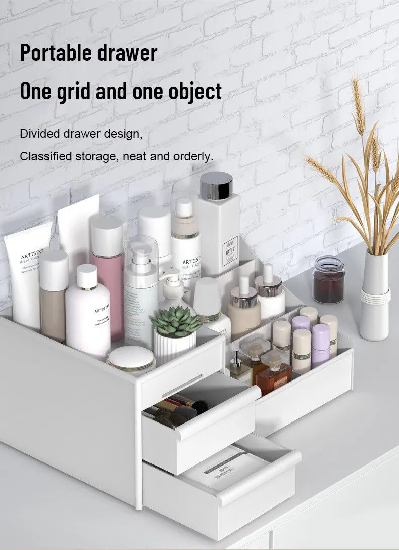 Organizer Trucchi da Cassetto Bianco - Porta Cosmetici da Scrivania con 9 Scomparti