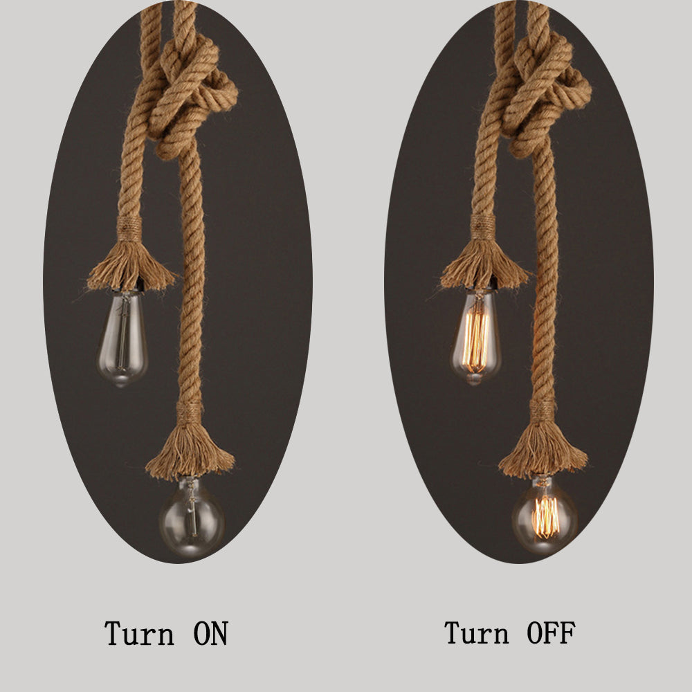 Industrial E27 Vintage Hemp Rope Pendant Lights Attic Personality Indoor Lightings for Loft/Living Room/Bar Pendant Chandelier