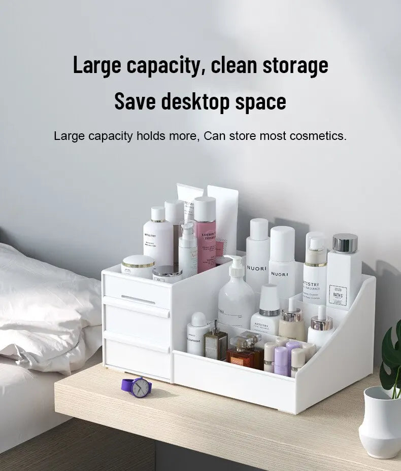 Organizer Trucchi da Cassetto Bianco - Porta Cosmetici da Scrivania con 9 Scomparti