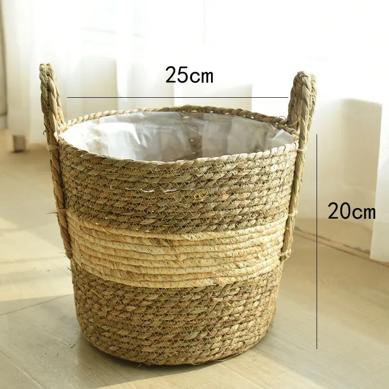 jutebuy Natural Wicker Planter Basket  Flower Pot Rattan Straw Flower Basket For  Home Garden Decoration 20/25/30CM