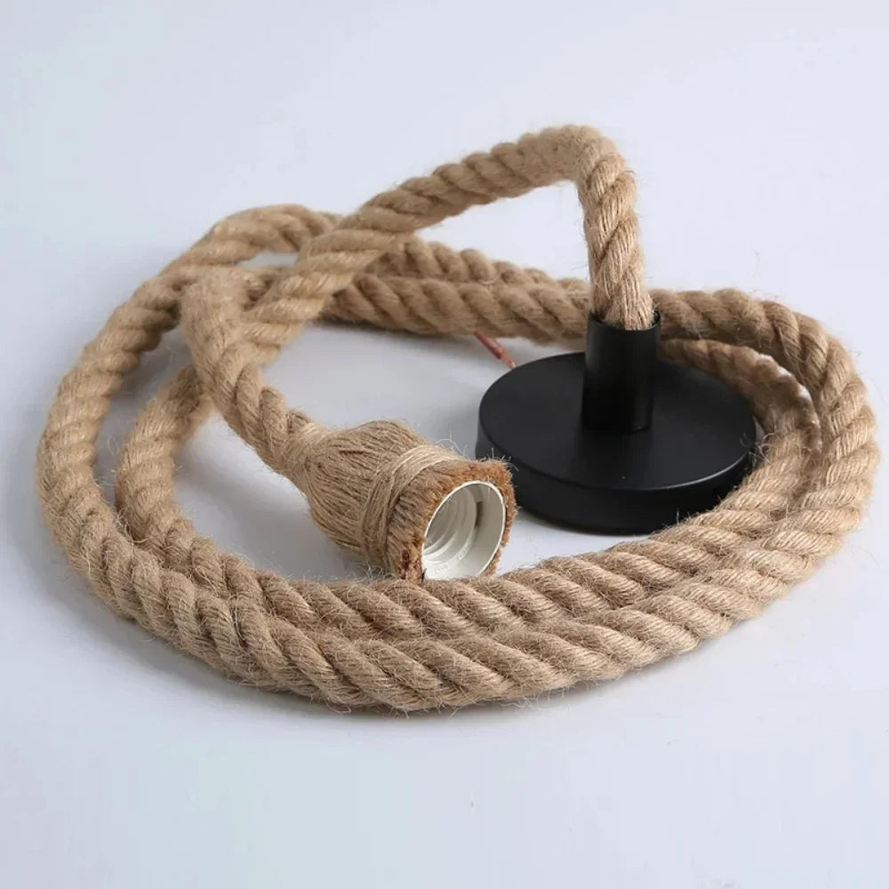 Industrial E27 Vintage Hemp Rope Pendant Lights Attic Personality Indoor Lightings for Loft/Living Room/Bar Pendant Chandelier