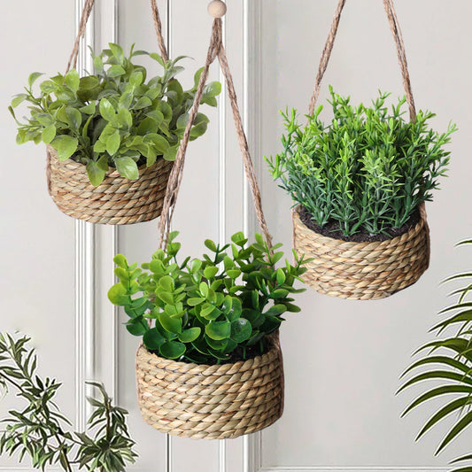 Piante Artificiali Eucalipto e Rosmarino in Vaso - Decorazione Casa 40cm Effetto Realistico