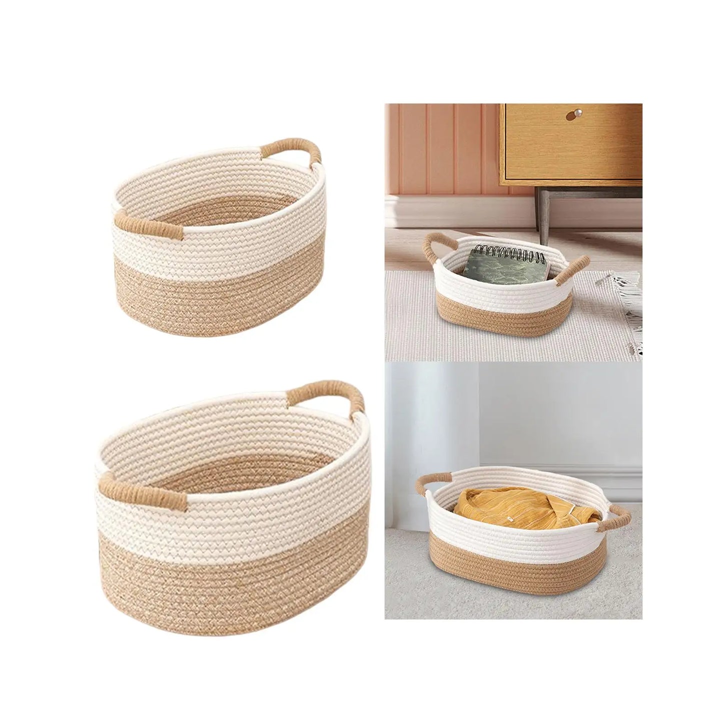 Rope Woven Baskets for Organizing Woven Rope Storage Basket Multifunctional Toy Basket for Desktop Nursery Office Bathroom Books