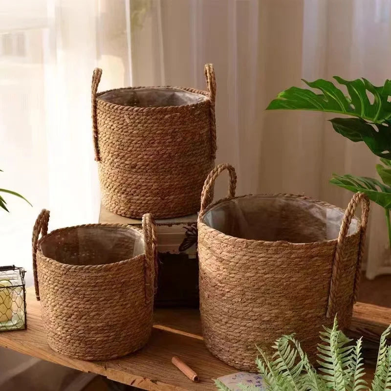 jutebuy Natural Wicker Planter Basket  Flower Pot Rattan Straw Flower Basket For  Home Garden Decoration 20/25/30CM