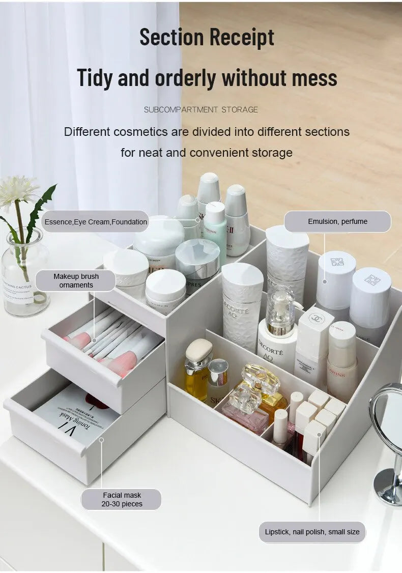 Organizer Trucchi da Cassetto Bianco - Porta Cosmetici da Scrivania con 9 Scomparti