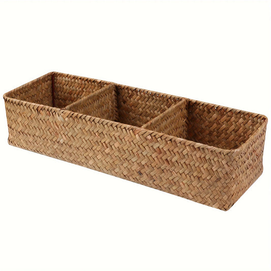 Cestino Portaoggetti in Vimini 3 Scomparti - Organizer Bagno per Carta Igienica e Accessori