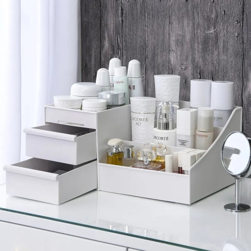Organizer Trucchi da Cassetto Bianco - Porta Cosmetici da Scrivania con 9 Scomparti