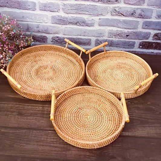 Cestino Pane Rattan Intrecciato Rotondo - Vassoio Portafrutta Snack | JuteBuy