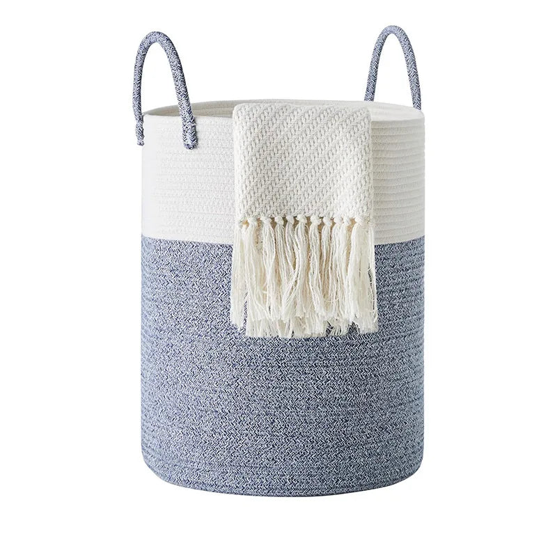 Large Woven Basket Rope Storage Baskets, Tall Cotton Basket, Laundry Basket for Blanket, Kids Toy, Nursery Clothes Hamper Basket