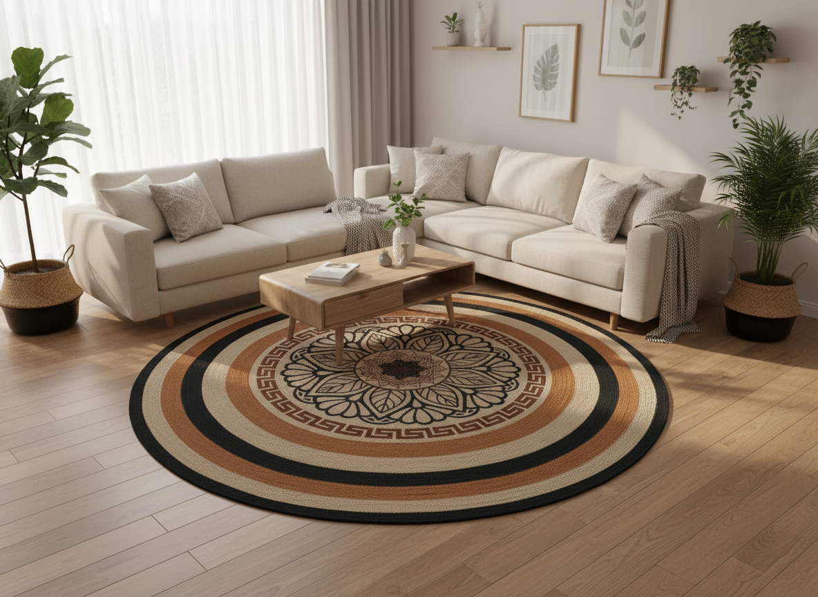 Tappeto in juta in soggiorno elegante